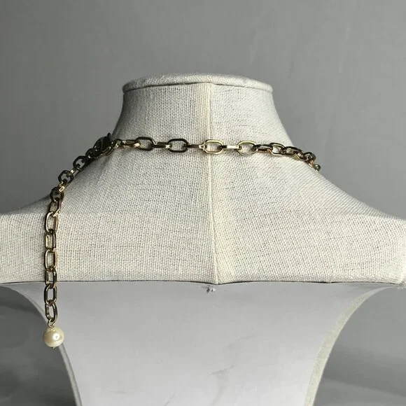 Multi-Strand Gold Chain Necklace With Colorful Beads Faux Pearls - Picture 3 of 4